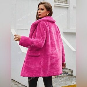 RELISH NOLESS‎ Hot Pink Faux Fur Double Breasted Coat Women’s Size L Glam Y2K